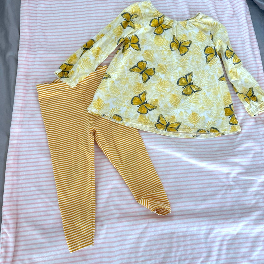 Burt’s Bees Girls 3T Yellow Butterfly Shirt and matching pants